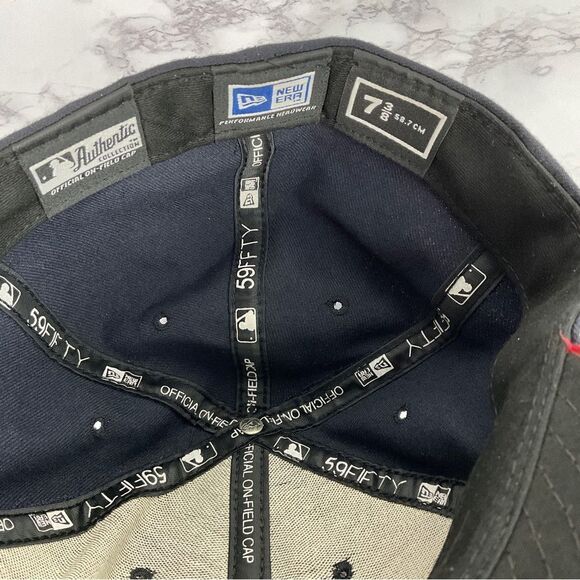 New Era 59Fifty Atlanta Braves Dark Blue Red Fitted Hat Cap 7 3/8 - Picture 5 of 6